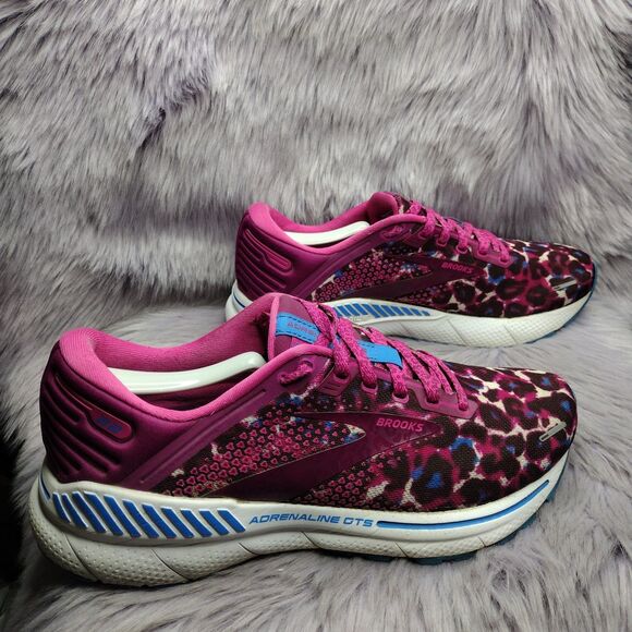 Brooks Adrenaline GTS 22 Running Sneakers Womens Size 10.5 Pink Leopard Cheetah - Picture 2 of 8